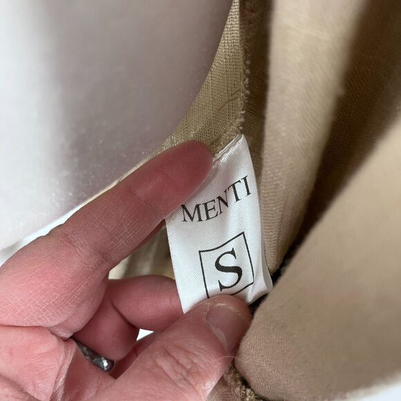 Menti Neutral Linen Blend Wrap Dress sz S Made in Greece Balloon Sleeves Ruffles - Picture 14 of 14